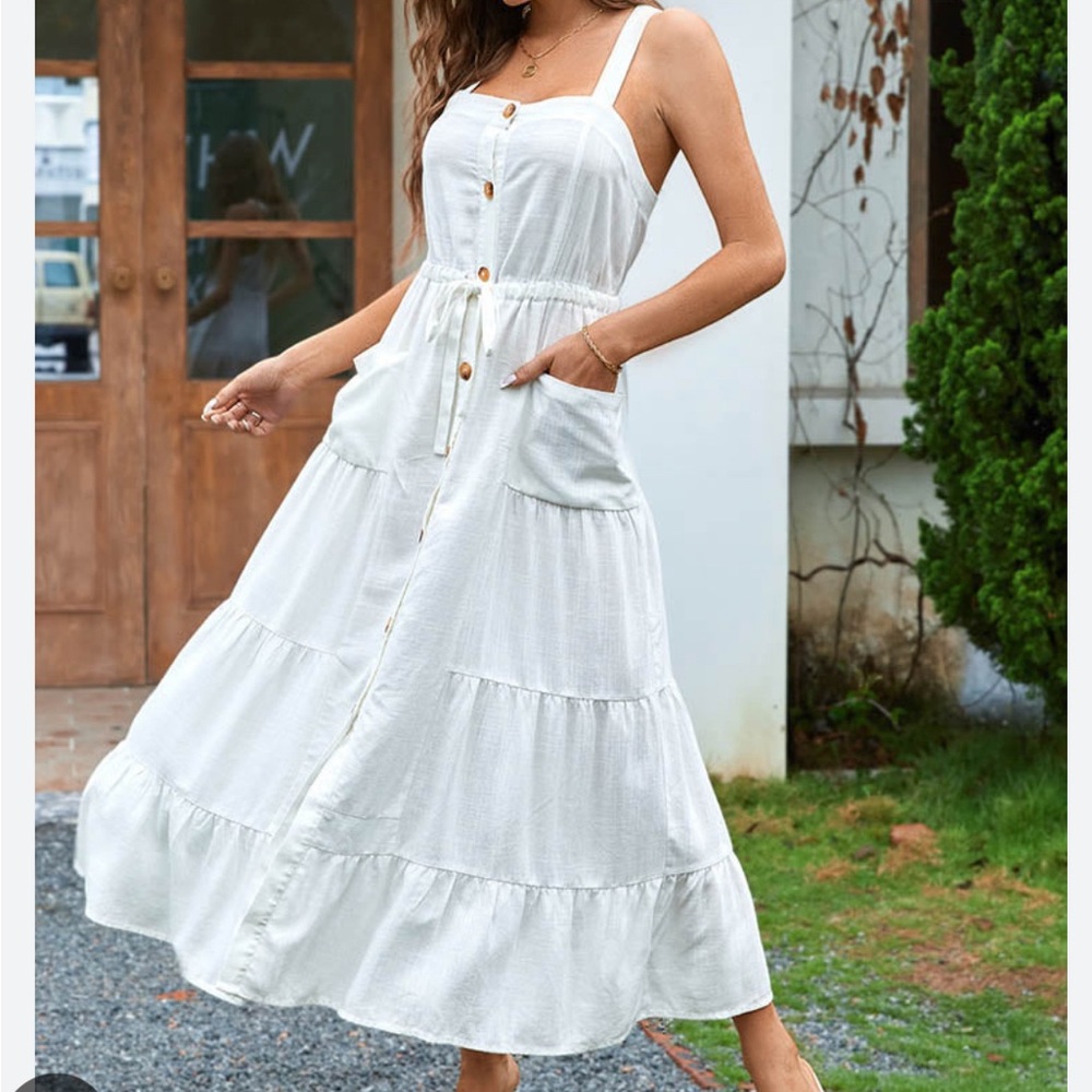 Irena Square Neck Tie A-Shape Dress